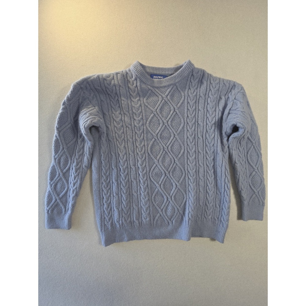 Aelfric Eden Cable Knit Sweater Women's‎ Small Blue Crewneck Soft Cozy Pullover